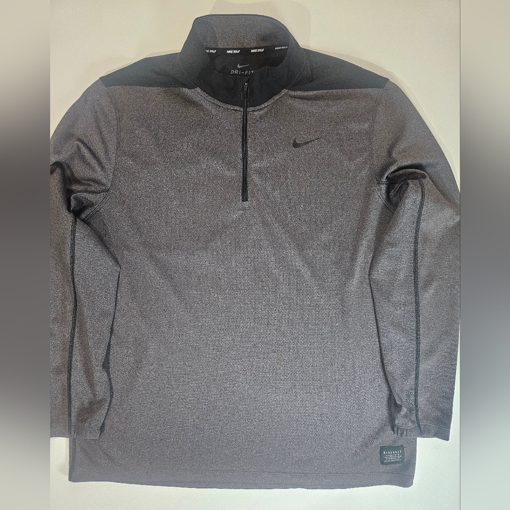 Nike Golf Mens Pullover Size XL Grey Black Swoosh Dri-fit Activewear Sweatshirt‎